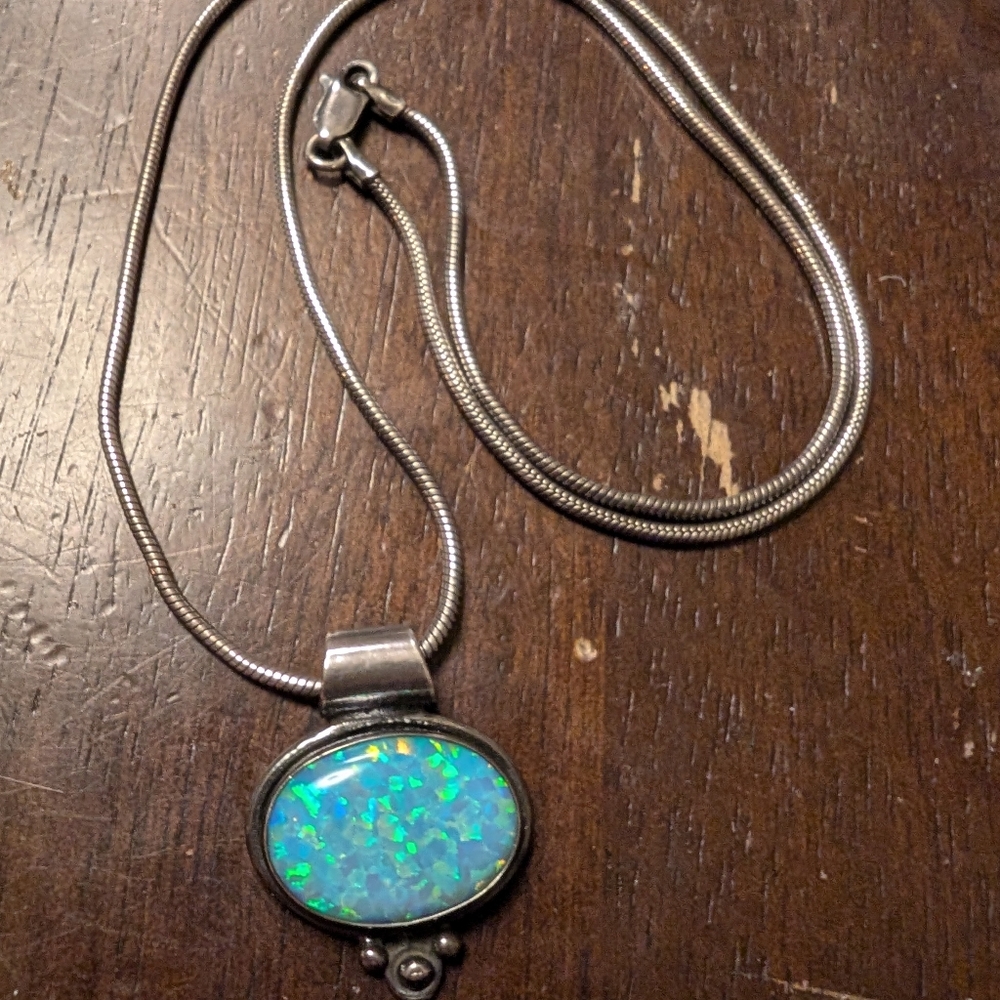Sterling Silver Necklace with Sterling Fire Opal Pendant